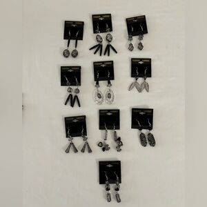 Black, Clear, and Silver Elegant Earrings Set of 10